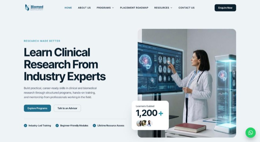 Biomed Research Institute website screenshot